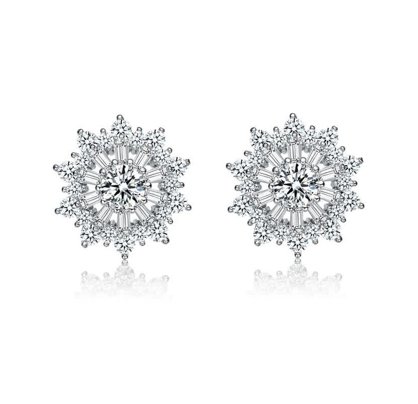 Lab Created Sterling Silver White Gold Plated with Clear Round and Baguette Cubic Zirconia Wreath Stud Earrings