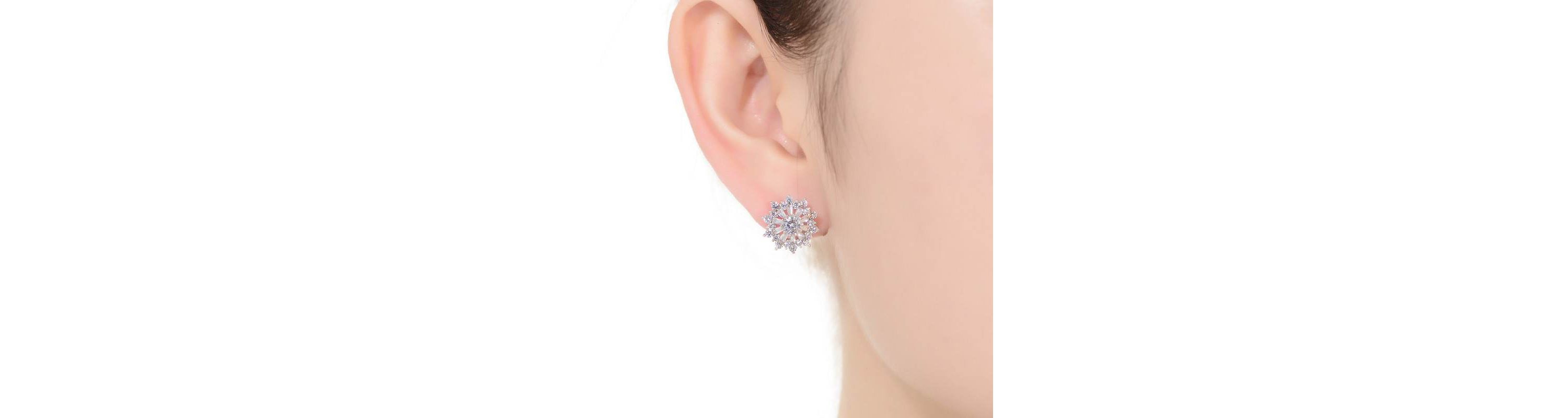 Lab Created Sterling Silver White Gold Plated with Clear Round and Baguette Cubic Zirconia Wreath Stud Earrings
