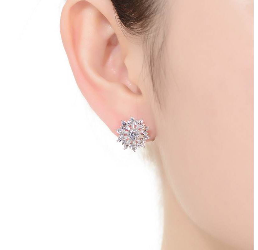 Lab Created Sterling Silver White Gold Plated with Clear Round and Baguette Cubic Zirconia Wreath Stud Earrings