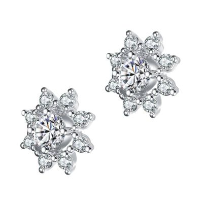 Rozzato Lab Created Sterling Silver White Gold Plated with Clear Round Cubic Zirconia Halo Stud Earrings
