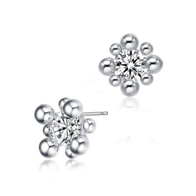 Rozzato Lab Created Sterling Silver White Gold Plated with Clear Round Cubic Zirconia Stud Earrings