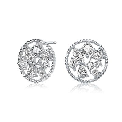 Rozzato Lab Created Sterling Silver White Gold Plated Ball with Clear Multi Shape Cubic Zirconia Round Earrings