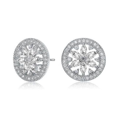 Rozzato Lab Created Sterling Silver White Gold Plated with Clear Marquise & Round Cubic Zirconia Halo Wreath Earrings