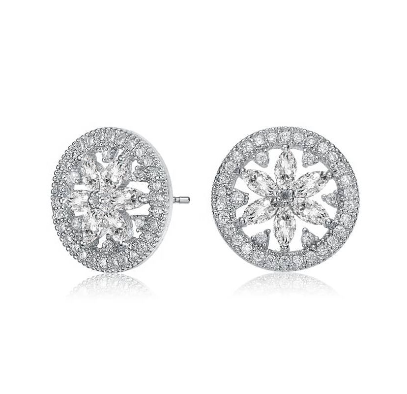 Lab Created Sterling Silver White Gold Plated with Clear Marquise & Round Cubic Zirconia Halo Wreath Earrings