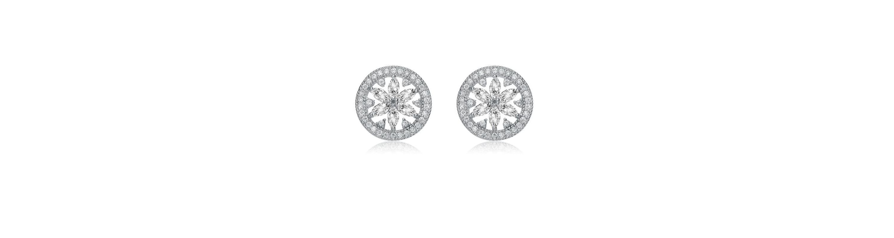 Lab Created Sterling Silver White Gold Plated with Clear Marquise & Round Cubic Zirconia Halo Wreath Earrings
