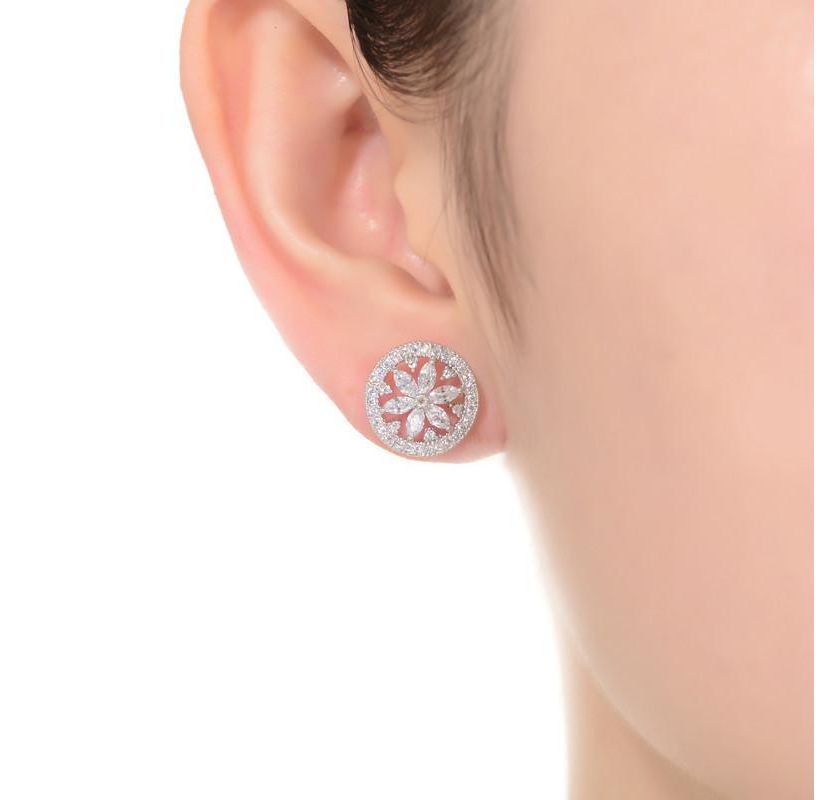 Lab Created Sterling Silver White Gold Plated with Clear Marquise & Round Cubic Zirconia Halo Wreath Earrings