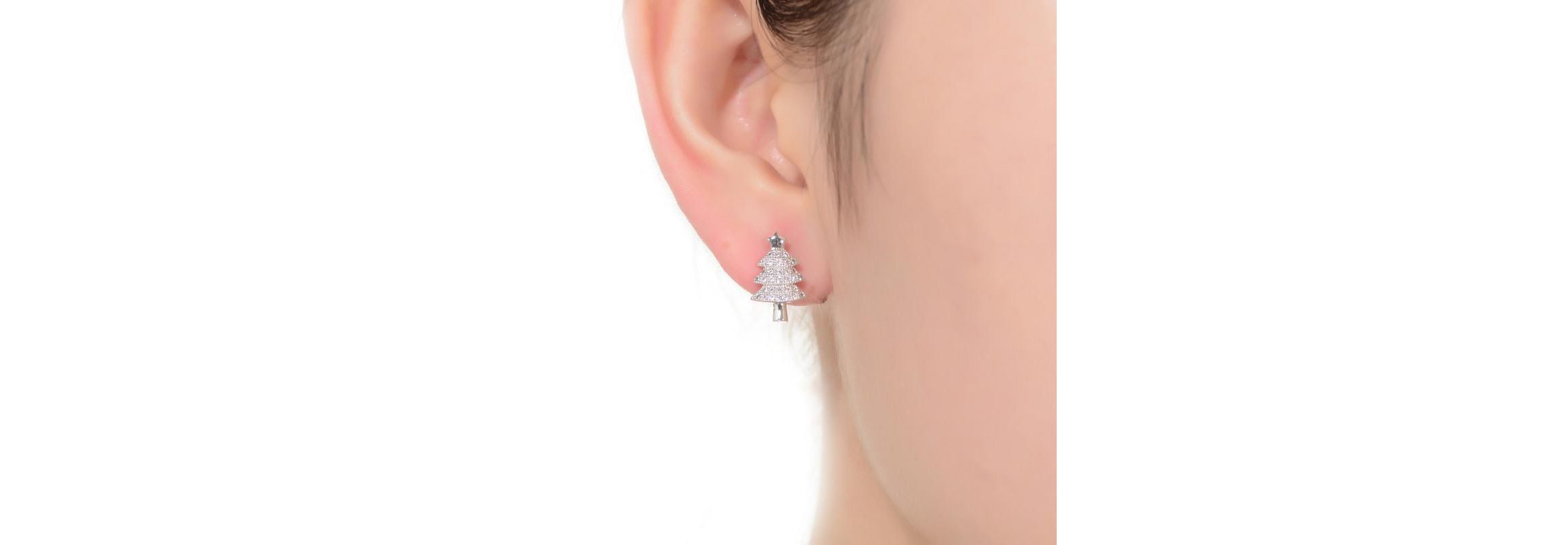 Lab Created Sterling Silver White Gold Plated with Clear Round Cubic Zirconia Pave Christmas Tree Earrings