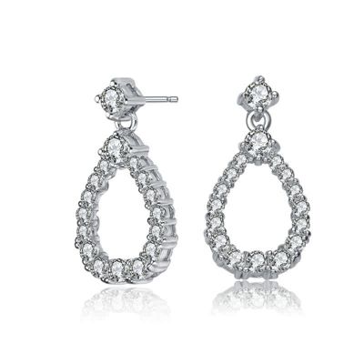 Rozzato Lab Created Sterling Silver White Gold Plated with Clear Round Cubic Zirconia Open Pear Drop Earrings