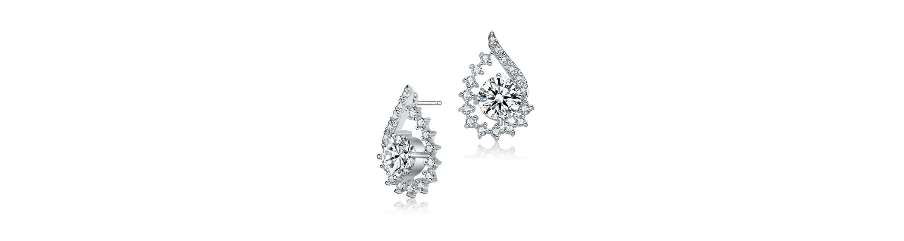 Lab Created Sterling Silver White Gold Plated with Clear Round Cubic Zirconia Pear Shape Stud Earrings