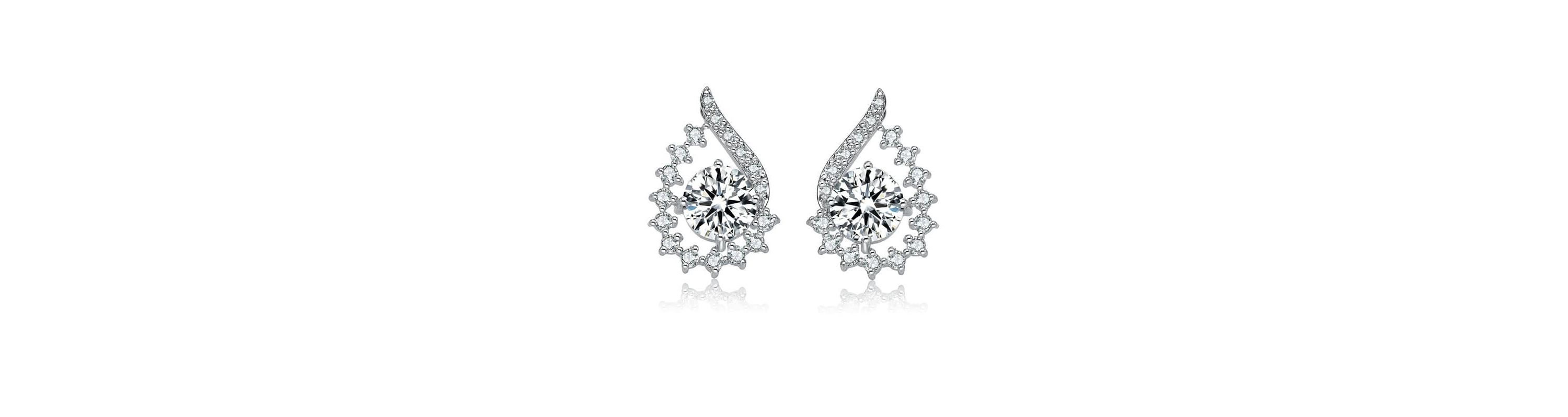 Lab Created Sterling Silver White Gold Plated with Clear Round Cubic Zirconia Pear Shape Stud Earrings