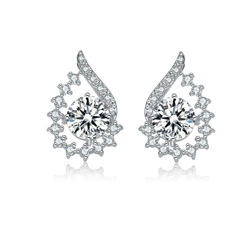 Lab Created Sterling Silver White Gold Plated with Clear Round Cubic Zirconia Pear Shape Stud Earrings