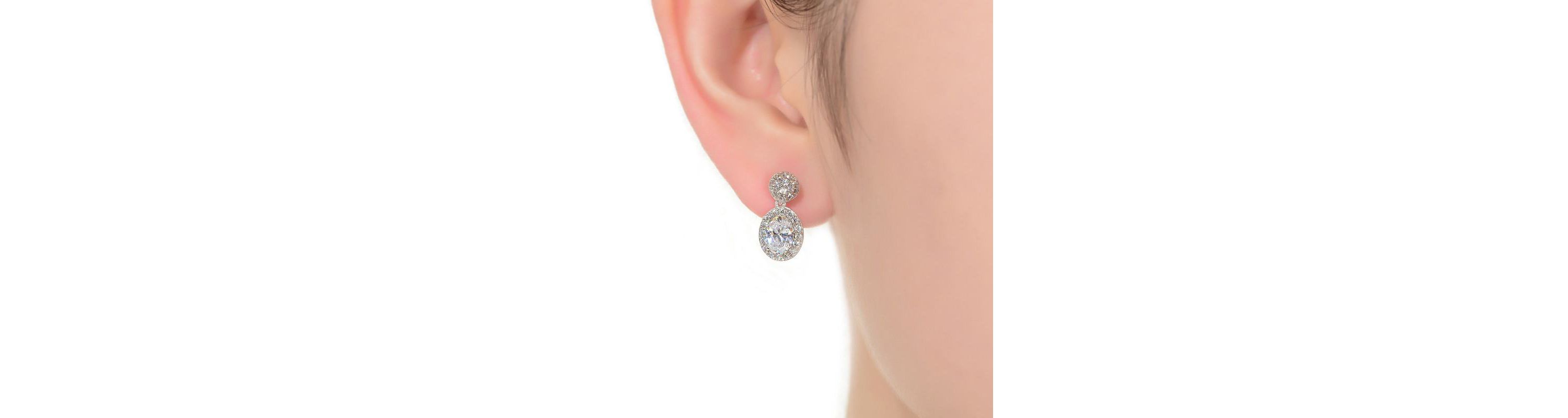 Lab Created Sterling Silver White Gold Plated with Clear Oval & Round Cubic Zirconia Cluster Post Drop Earrings
