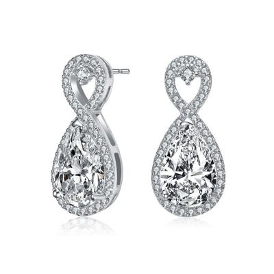 Rozzato Lab Created Sterling Silver White Gold Plated with Clear Pear & Round Cubic Zirconia Infinity Drop Earrings