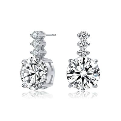 Rozzato Lab Created Sterling Silver White Gold Plated with Clear Round Cubic Zirconia Linear Drop Earrings