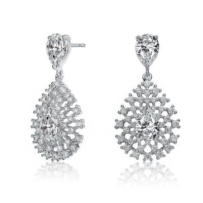 Rozzato Lab Created Sterling Silver White Gold Plated with Clear Cubic Zirconia Drop Earrings