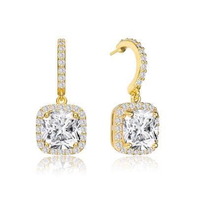Rozzato Lab Created Sterling Silver 14K Gold Plated with Clear Cubic Zirconia Halo Drop Earrings