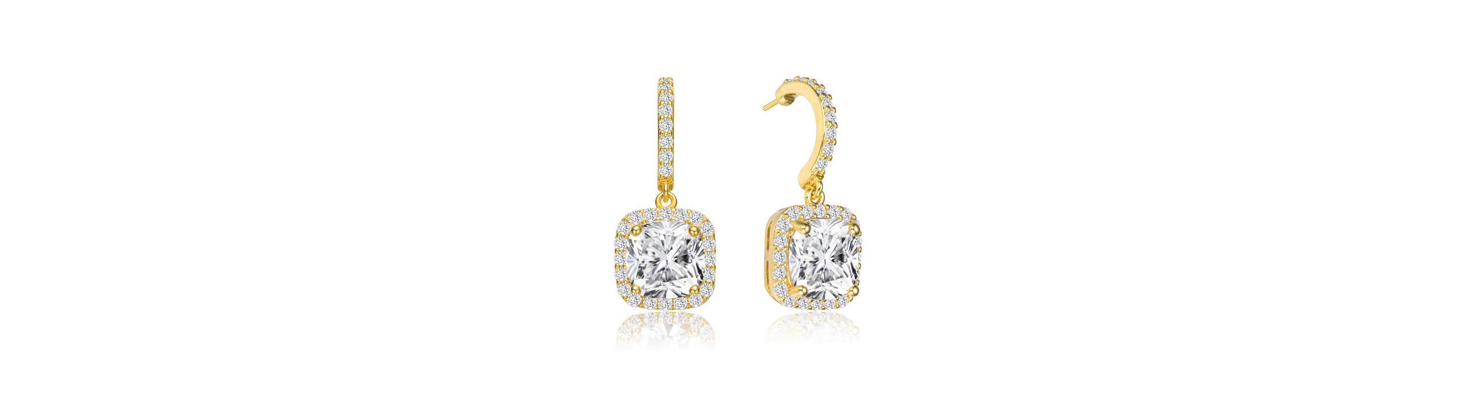 Lab Created Sterling Silver 14K Gold Plated with Clear Cubic Zirconia Halo Drop Earrings