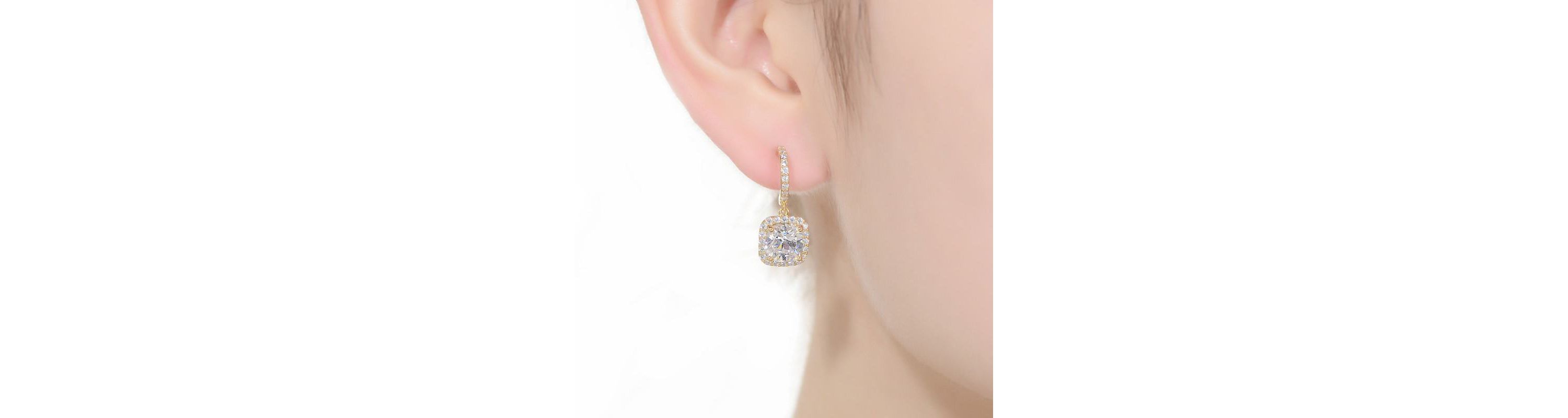 Lab Created Sterling Silver 14K Gold Plated with Clear Cubic Zirconia Halo Drop Earrings
