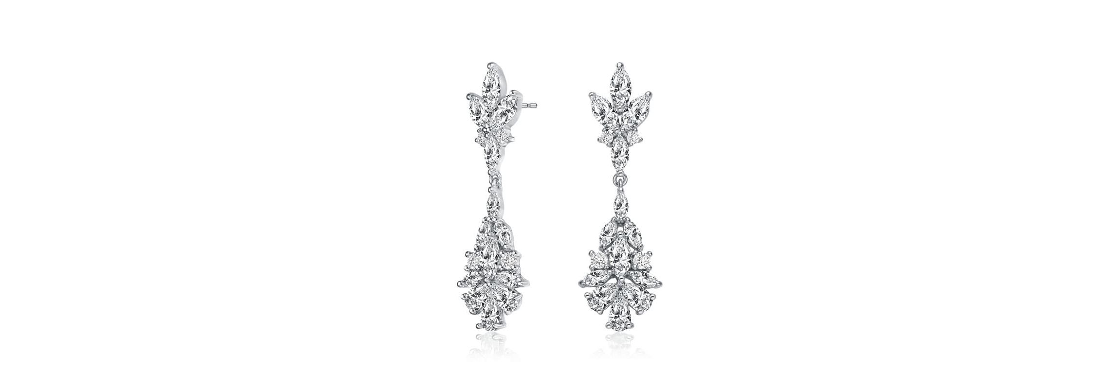 Lab Created Sterling Silver White Gold Plated with Clear Marquise, Pear, & Round Cubic Zirconia Cluster Earrings