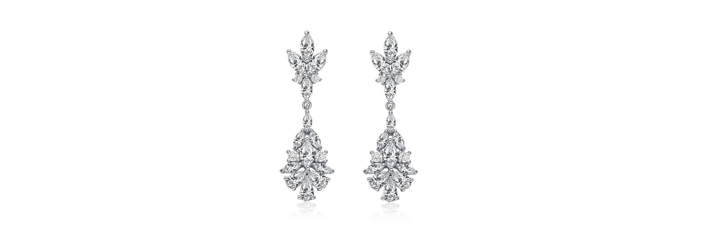 Lab Created Sterling Silver White Gold Plated with Clear Marquise, Pear, & Round Cubic Zirconia Cluster Earrings