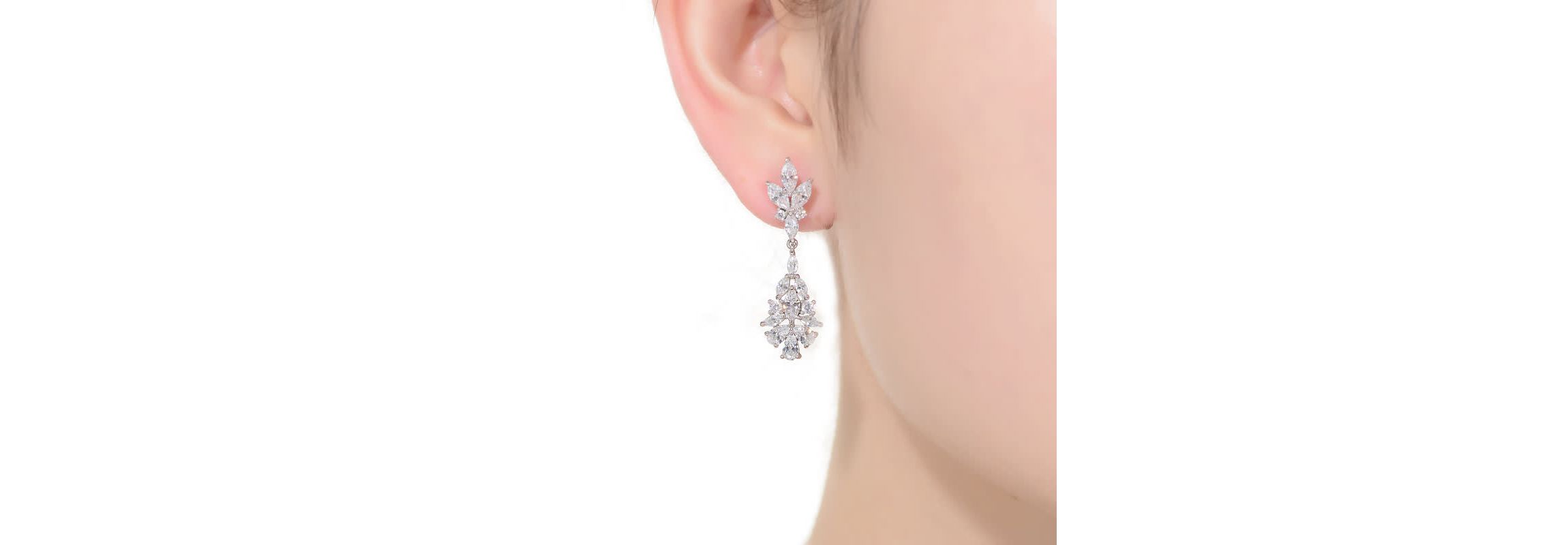 Lab Created Sterling Silver White Gold Plated with Clear Marquise, Pear, & Round Cubic Zirconia Cluster Earrings
