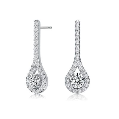 Rozzato Lab Created Sterling Silver White Gold Plated with Clear Round Cubic Zirconia Accent Teardrop Earrings