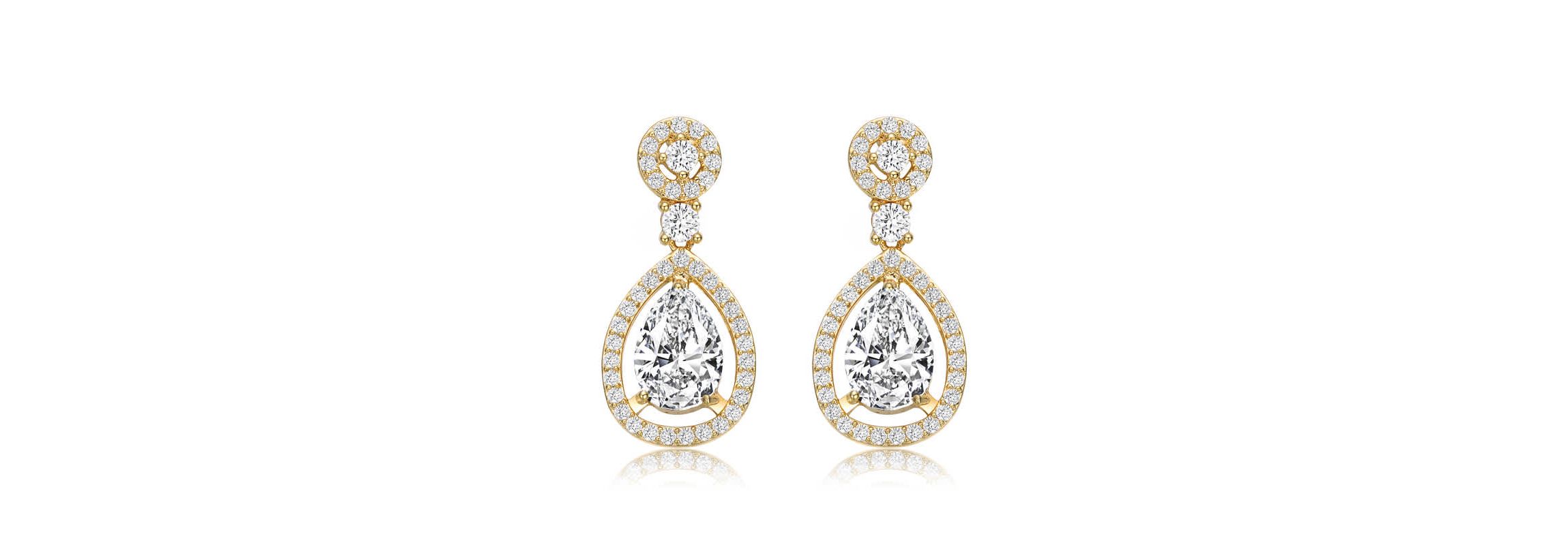 Lab Created Sterling Silver 14K Gold Plated with Clear Round Cubic Zirconia Pear Drop Earrings
