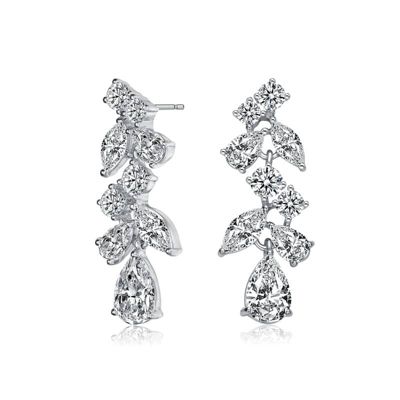 Rozzato Lab Created Sterling Silver White Gold Plated with Clear Pear, Marquise, & Round Cubic Zirconia Accent Dangle Earrings