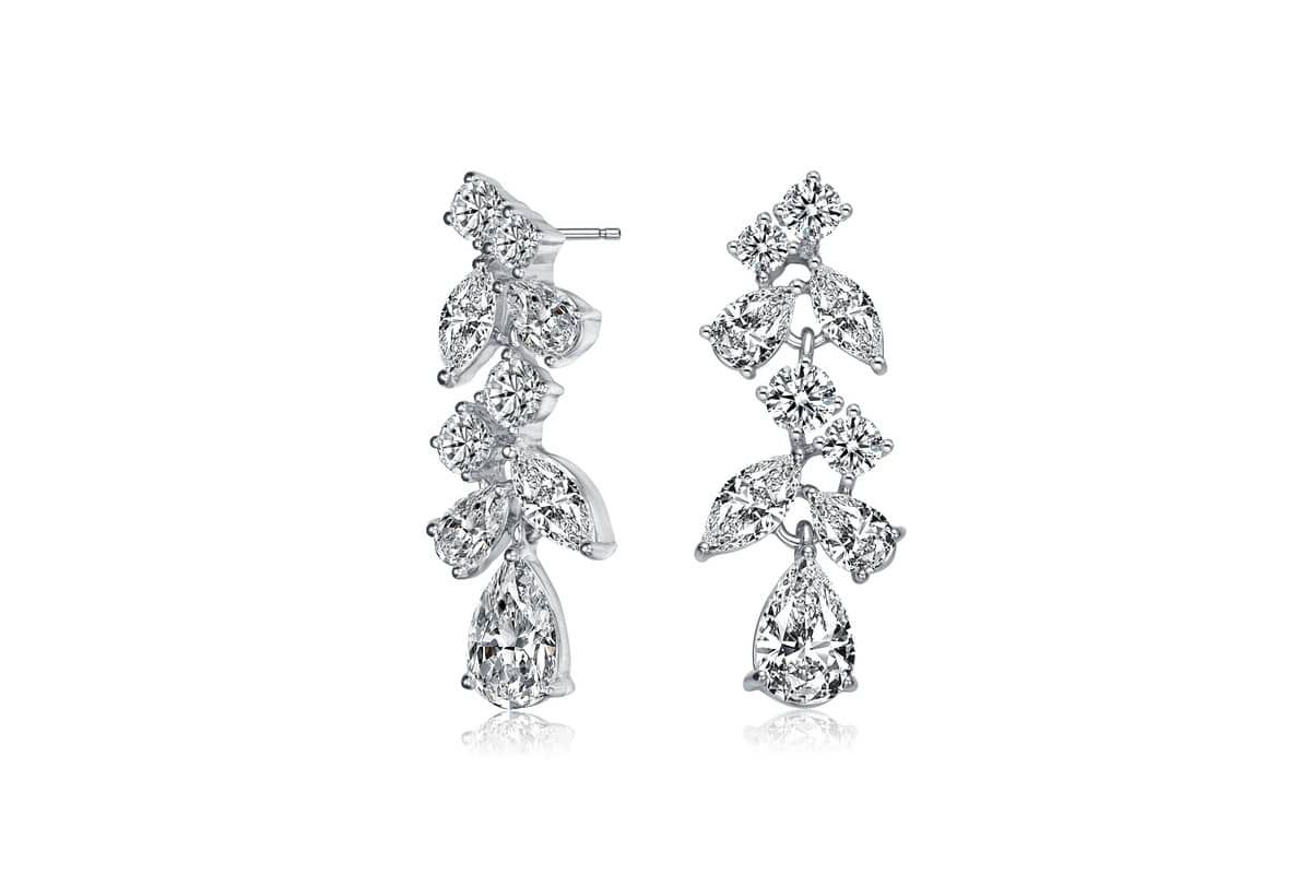 Lab Created Sterling Silver White Gold Plated with Clear Pear, Marquise, & Round Cubic Zirconia Accent Dangle Earrings