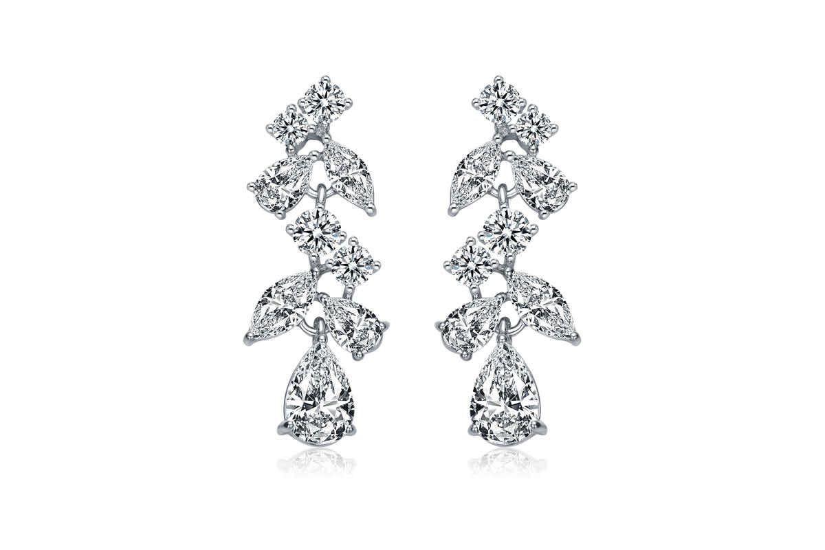Lab Created Sterling Silver White Gold Plated with Clear Pear, Marquise, & Round Cubic Zirconia Accent Dangle Earrings
