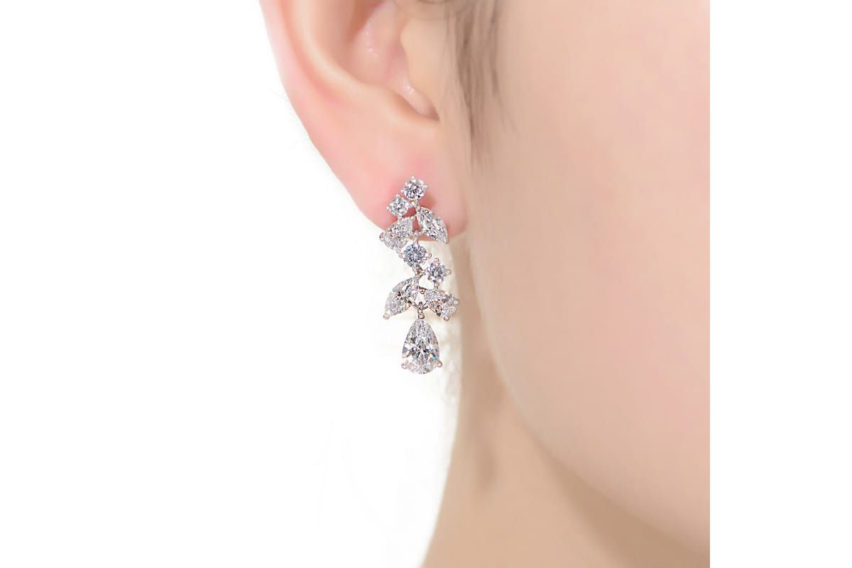 Lab Created Sterling Silver White Gold Plated with Clear Pear, Marquise, & Round Cubic Zirconia Accent Dangle Earrings