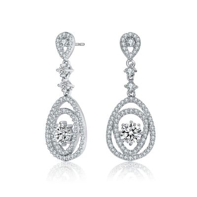 Rozzato Lab Created Sterling Silver White Gold Plated with Clear Round Cubic Zirconia Double Pear Drop Earrings