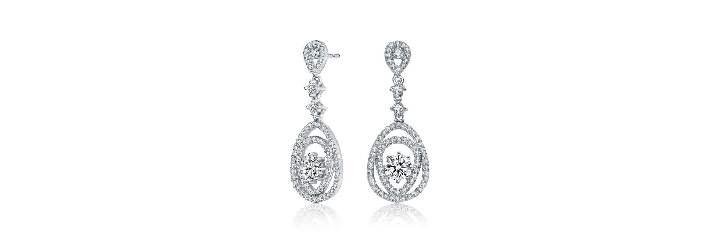 Lab Created Sterling Silver White Gold Plated with Clear Round Cubic Zirconia Double Pear Drop Earrings