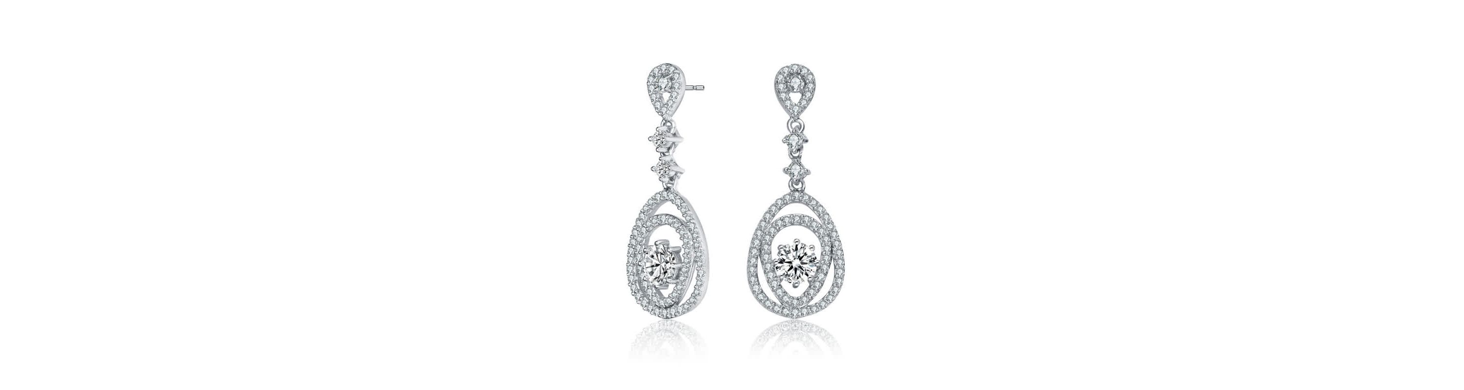 Lab Created Sterling Silver White Gold Plated with Clear Round Cubic Zirconia Double Pear Drop Earrings