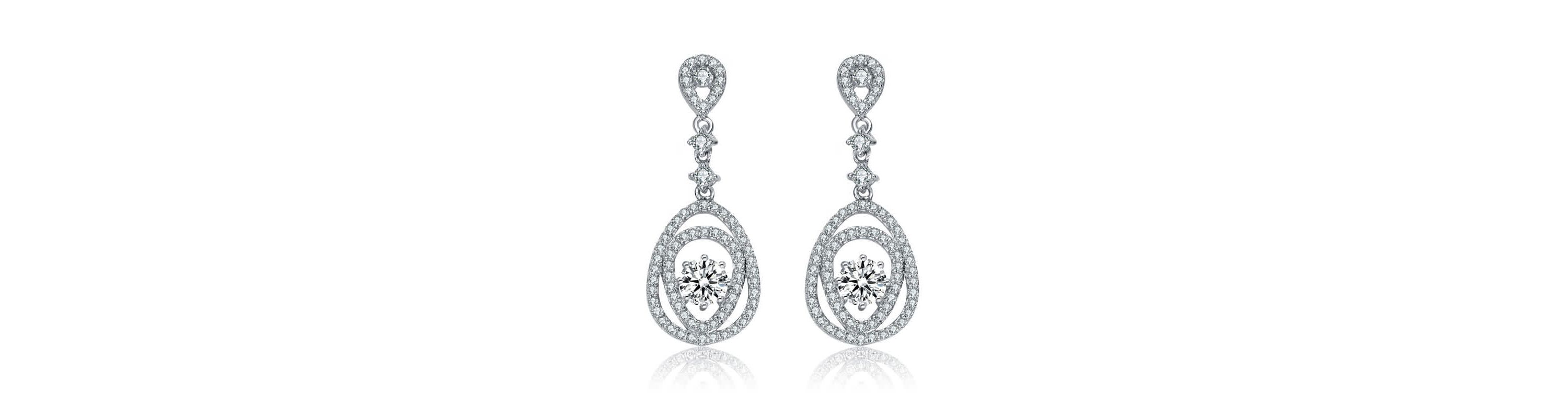 Lab Created Sterling Silver White Gold Plated with Clear Round Cubic Zirconia Double Pear Drop Earrings