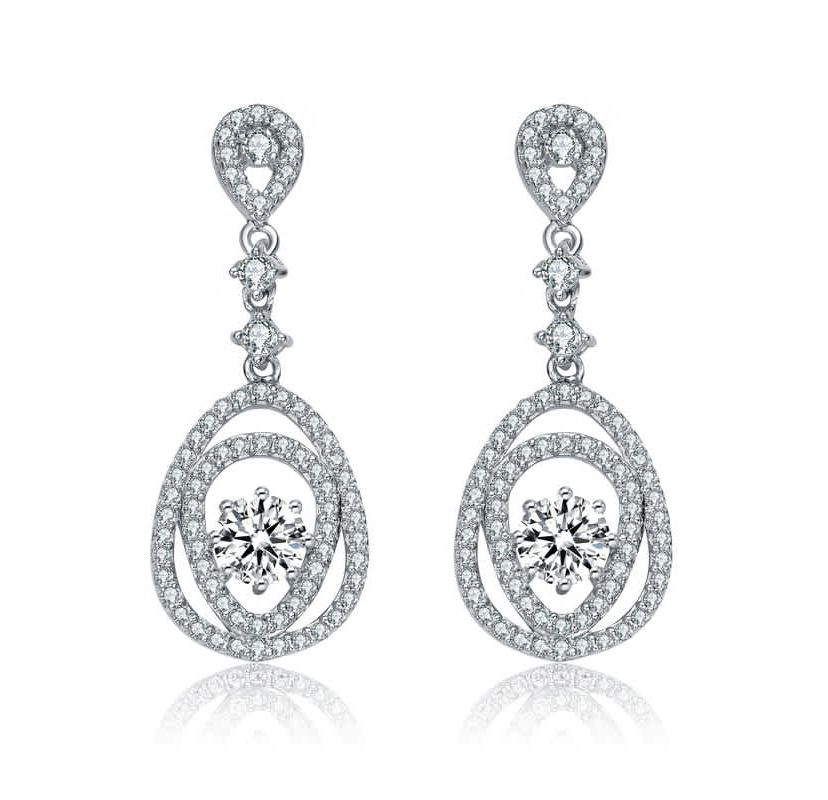 Lab Created Sterling Silver White Gold Plated with Clear Round Cubic Zirconia Double Pear Drop Earrings