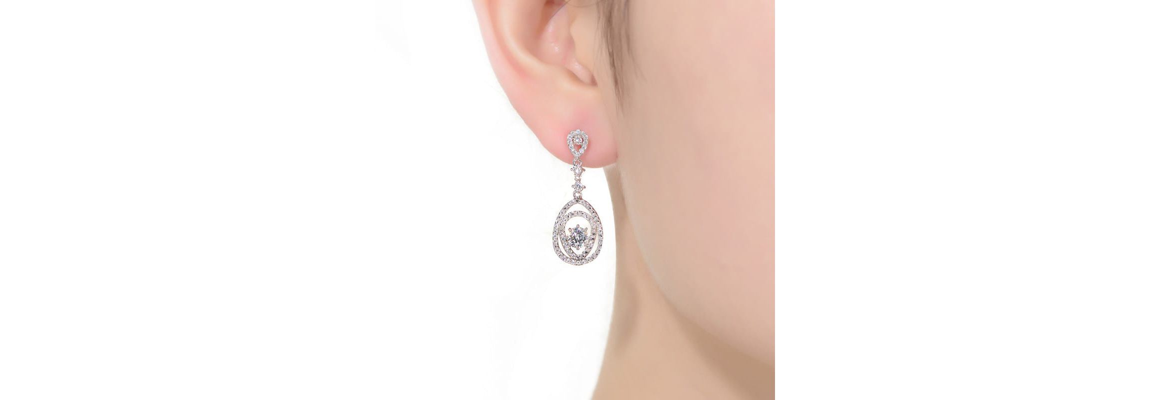 Lab Created Sterling Silver White Gold Plated with Clear Round Cubic Zirconia Double Pear Drop Earrings