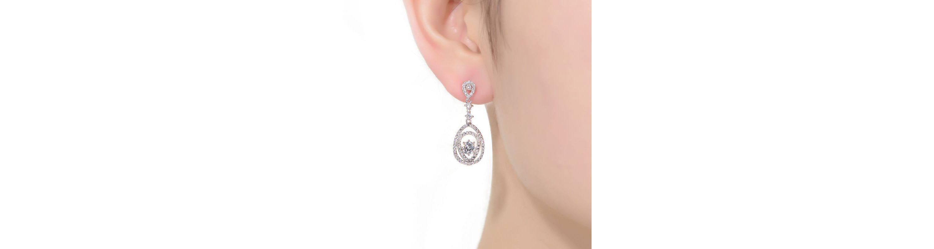 Lab Created Sterling Silver White Gold Plated with Clear Round Cubic Zirconia Double Pear Drop Earrings