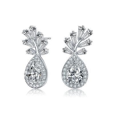 Rozzato Lab Created Sterling Silver White Gold Plated with Clear Cubic Zirconia Accent Drop Earrings