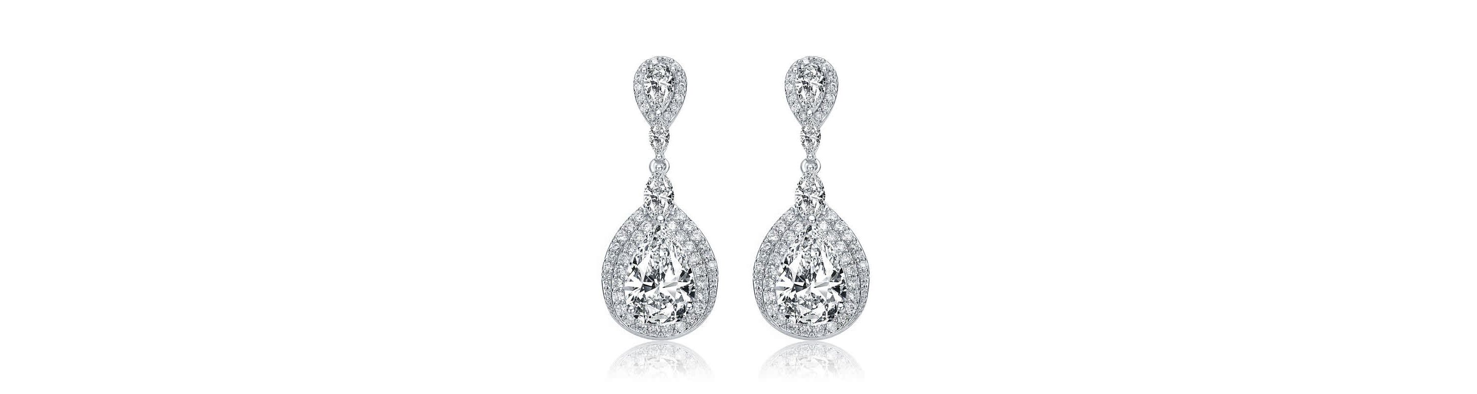 Lab Created Sterling Silver White Gold Plated with Clear Cubic Zirconia Double Halo Dangle Earrings