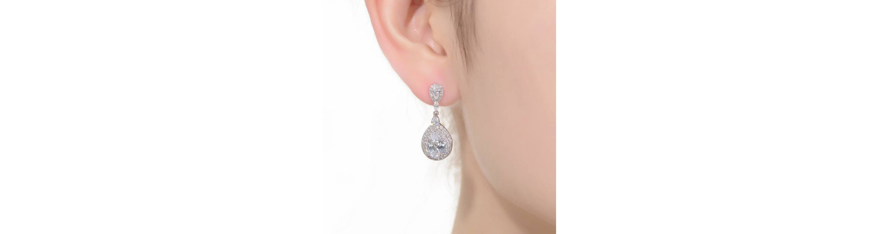 Lab Created Sterling Silver White Gold Plated with Clear Cubic Zirconia Double Halo Dangle Earrings