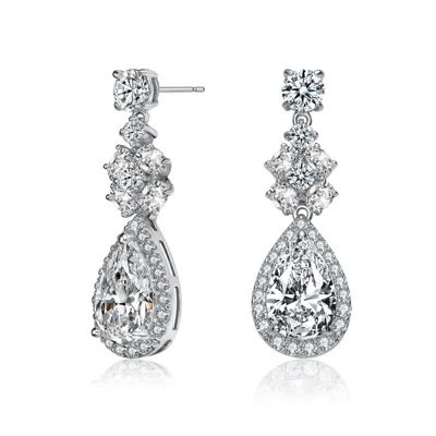 Rozzato Lab Created Sterling Silver White Gold Plated with Clear Cubic Zirconia Drop Earrings