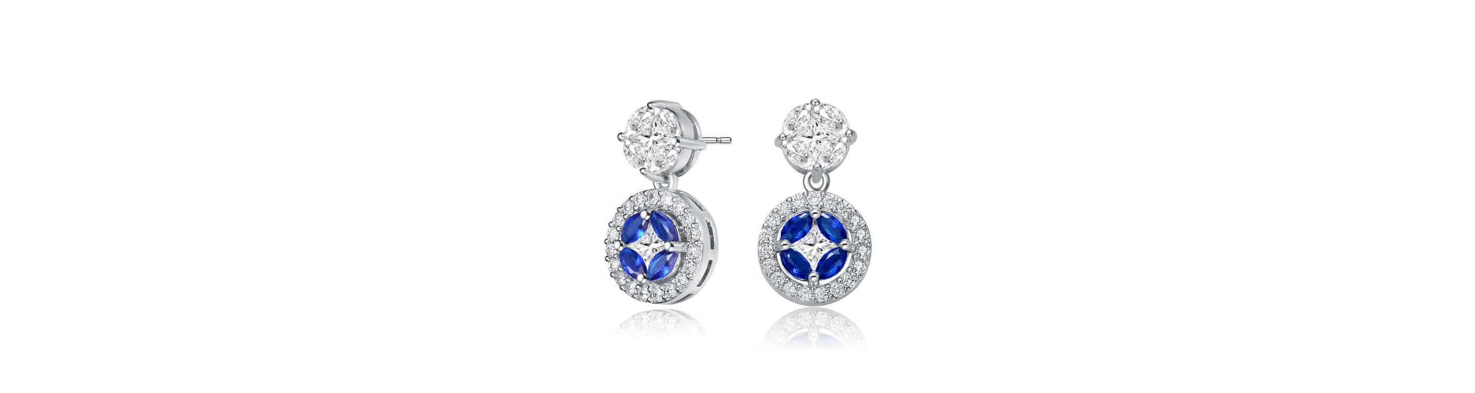 Lab Created Sterling Silver White Gold Plated with Blue & Clear Cubic Zirconia Accent Drop Earrings