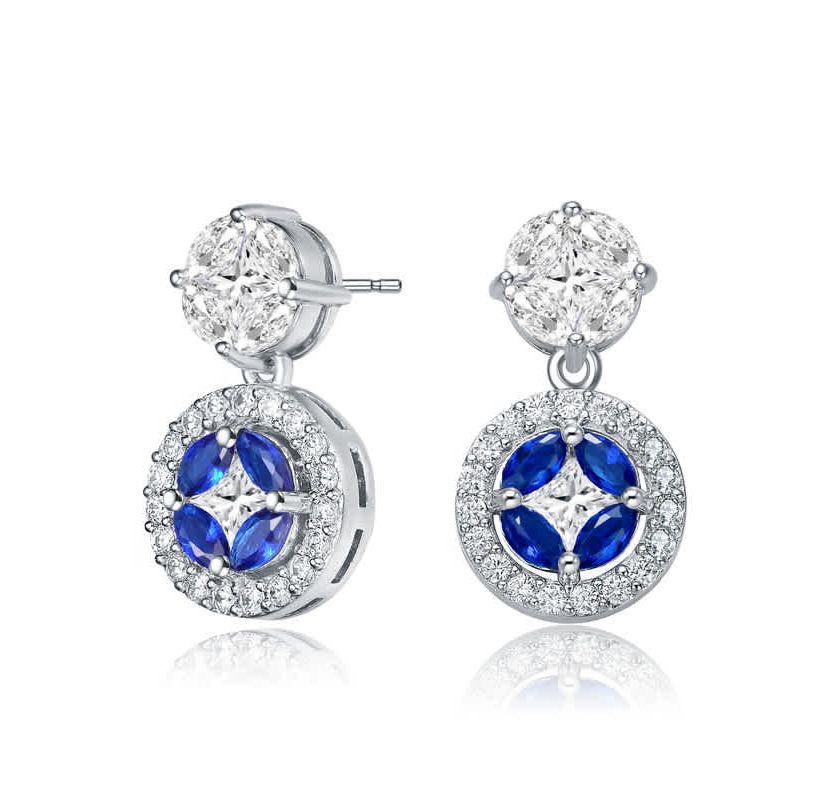 Lab Created Sterling Silver White Gold Plated with Blue & Clear Cubic Zirconia Accent Drop Earrings