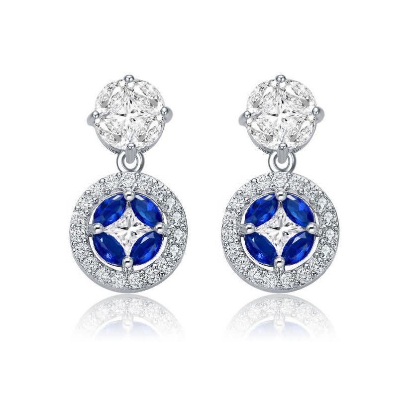 Lab Created Sterling Silver White Gold Plated with Blue & Clear Cubic Zirconia Accent Drop Earrings