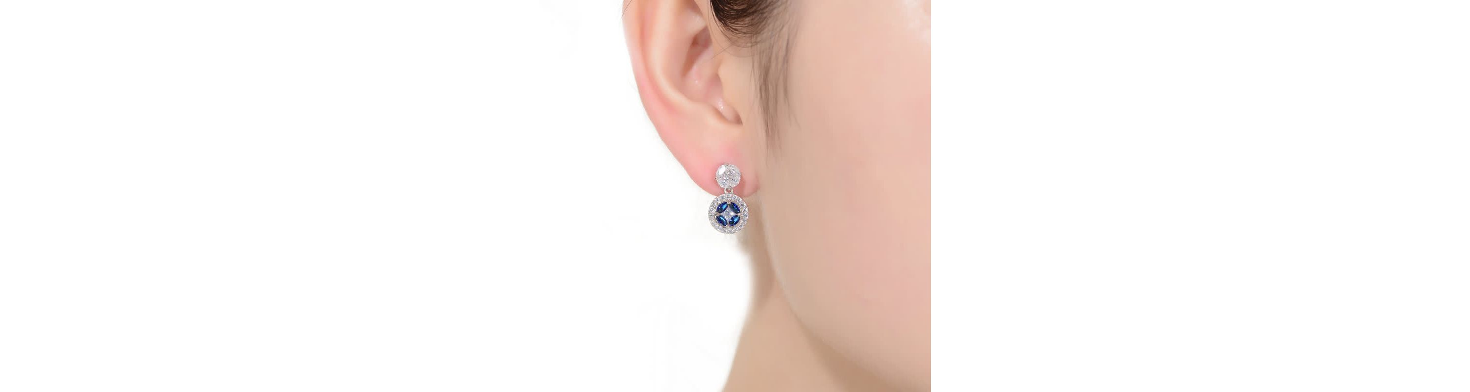 Lab Created Sterling Silver White Gold Plated with Blue & Clear Cubic Zirconia Accent Drop Earrings