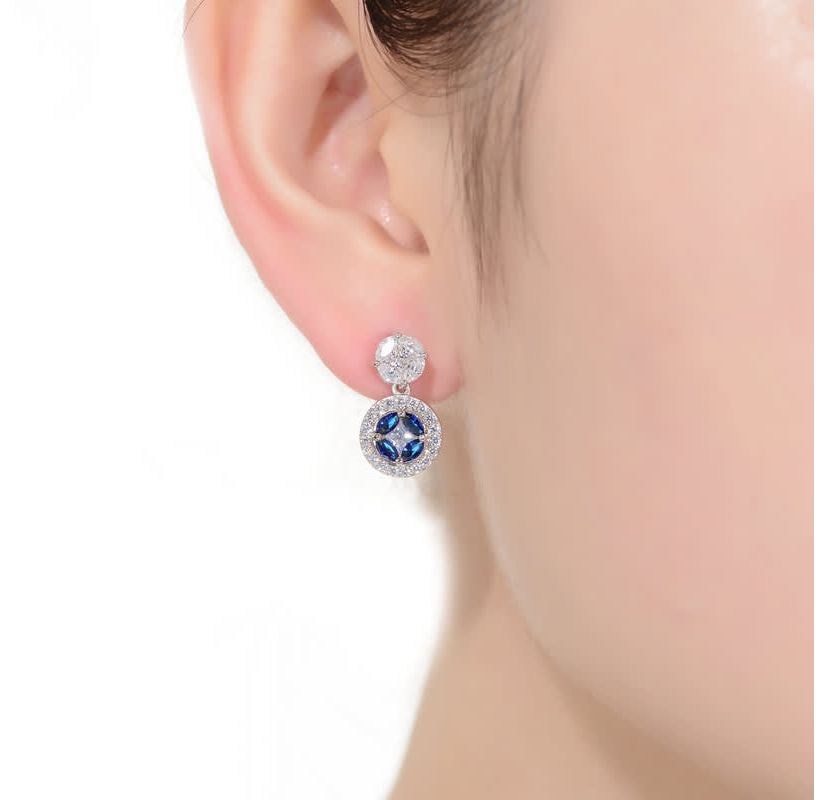 Lab Created Sterling Silver White Gold Plated with Blue & Clear Cubic Zirconia Accent Drop Earrings