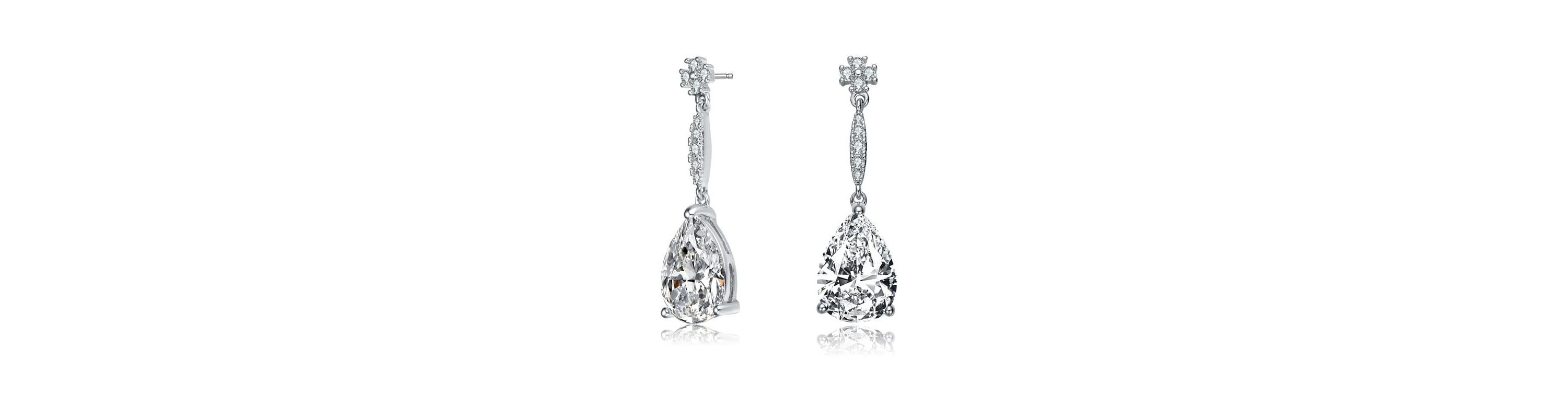 Lab Created Sterling Silver White Gold Plated with Clear Pear Cubic Zirconia Drop Earrings
