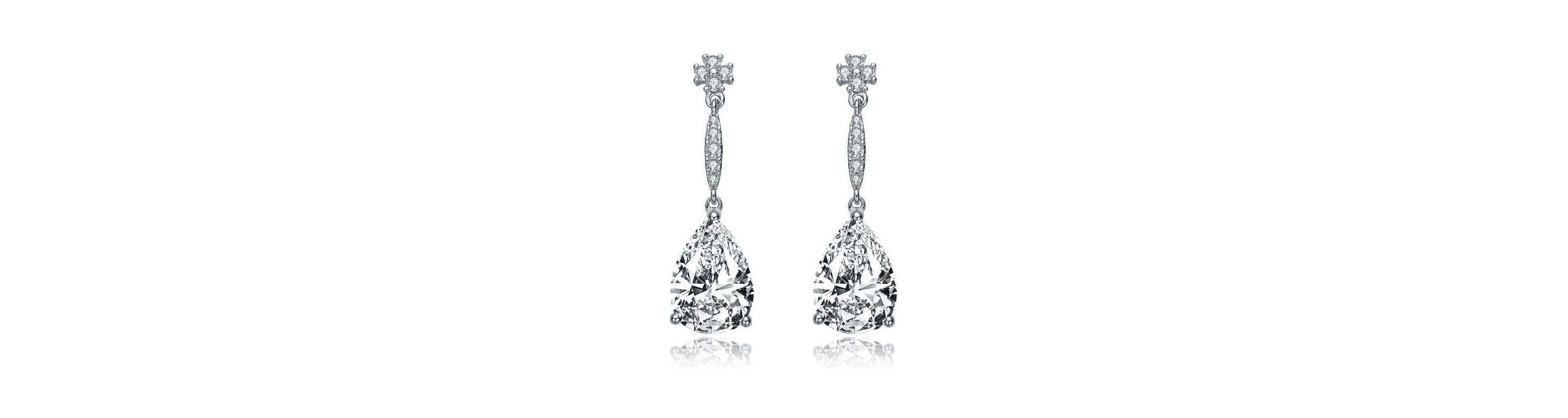 Lab Created Sterling Silver White Gold Plated with Clear Pear Cubic Zirconia Drop Earrings