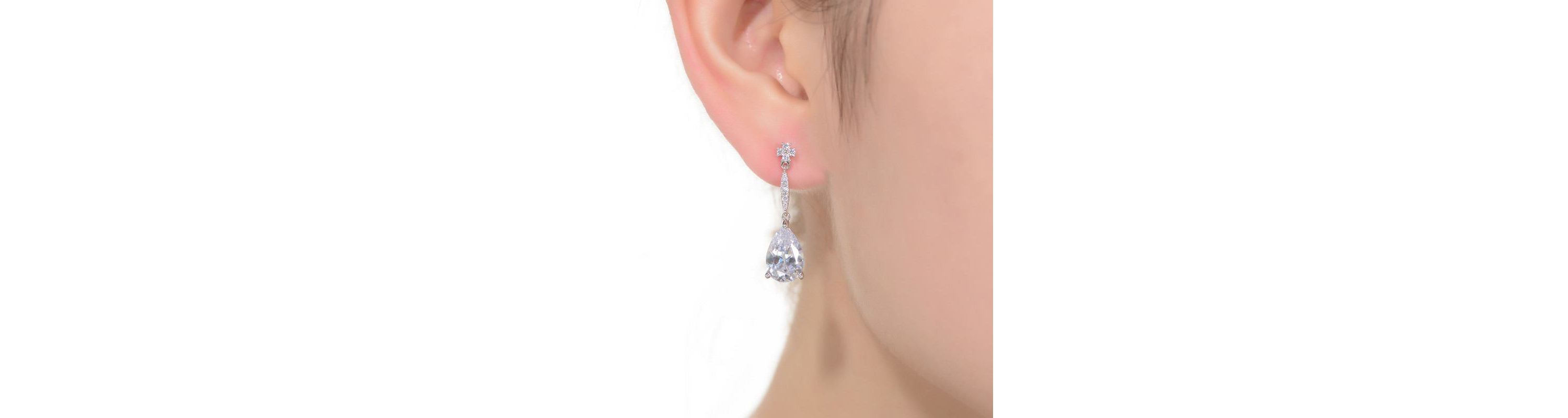 Lab Created Sterling Silver White Gold Plated with Clear Pear Cubic Zirconia Drop Earrings